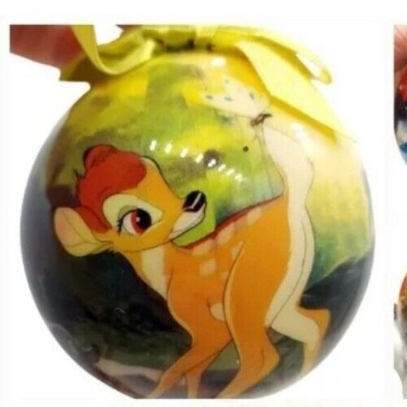 Disney Bambi Christmas Ball Ornament Yellow Green Ribbon Paper Mache - Picture 1 of 11